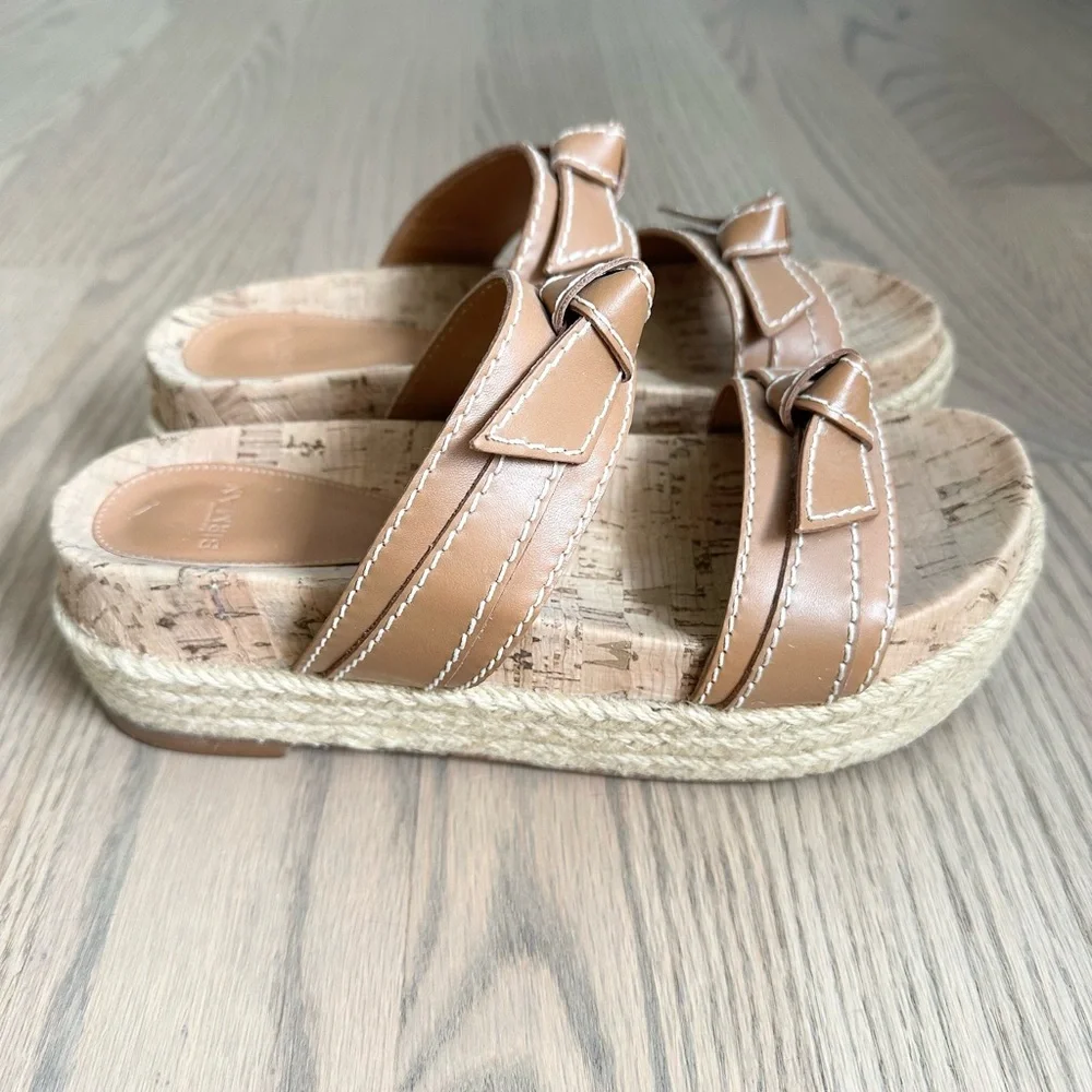 Alexandre Birman Clarita Flatform Cork Leather Bow Espadrilles Sandals